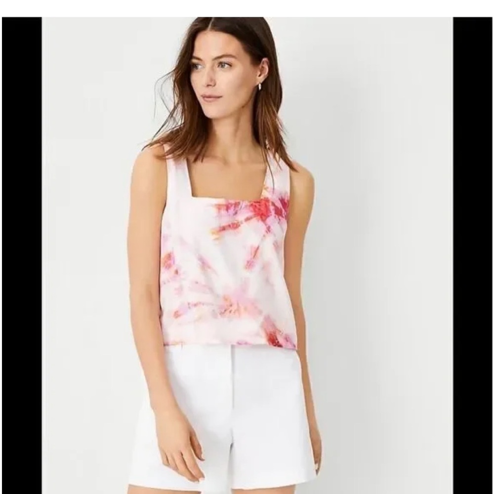 Ann Taylor Pink Tie-Dye Square Neck Cropped Top